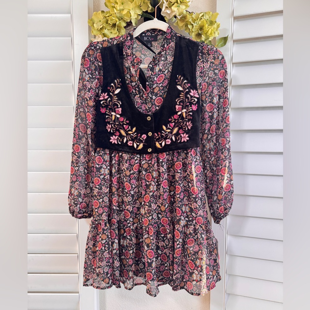 BCX Girl. Size 14. Black and light Pink Floral Dress